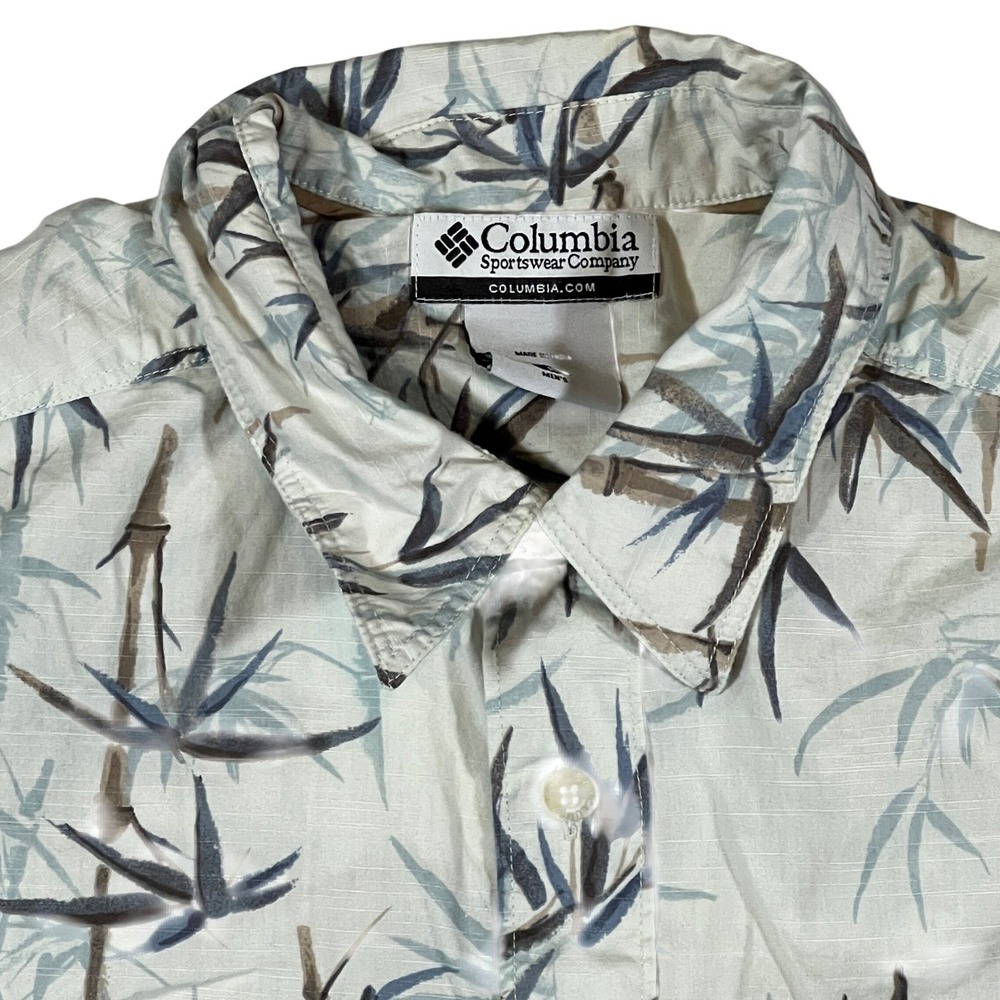 Columbia Bamboo Tropical Button Down Shirt Mens Large White Blue Gorpcore Hiking